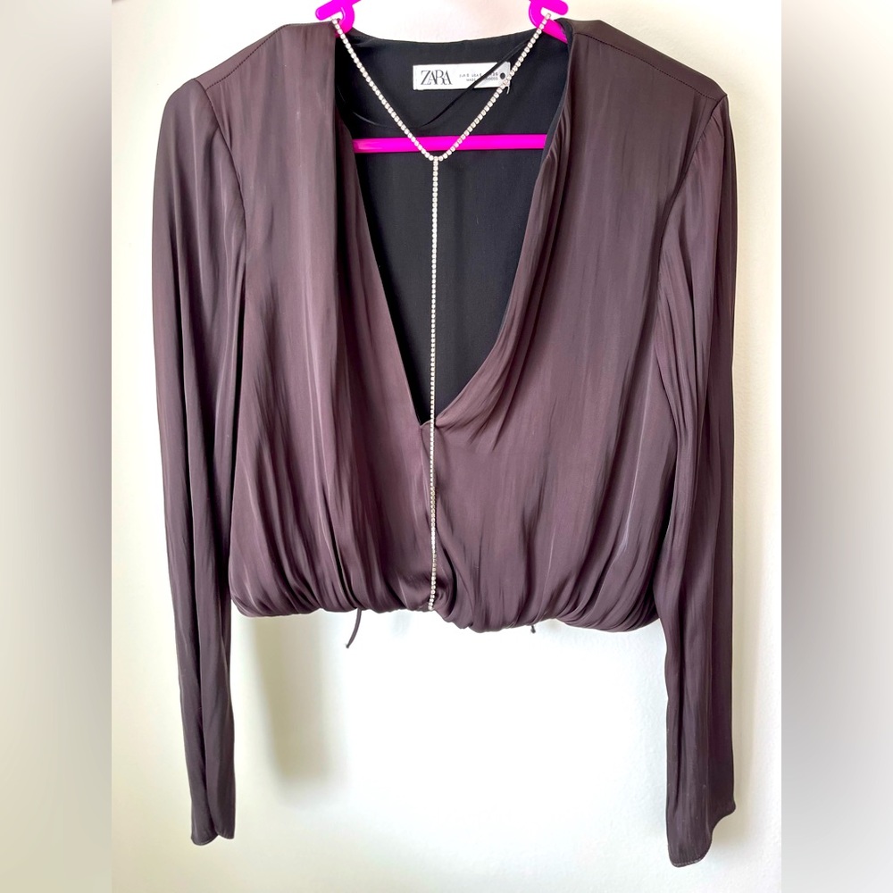 Zara, rhinestone long sleeve silk blouse